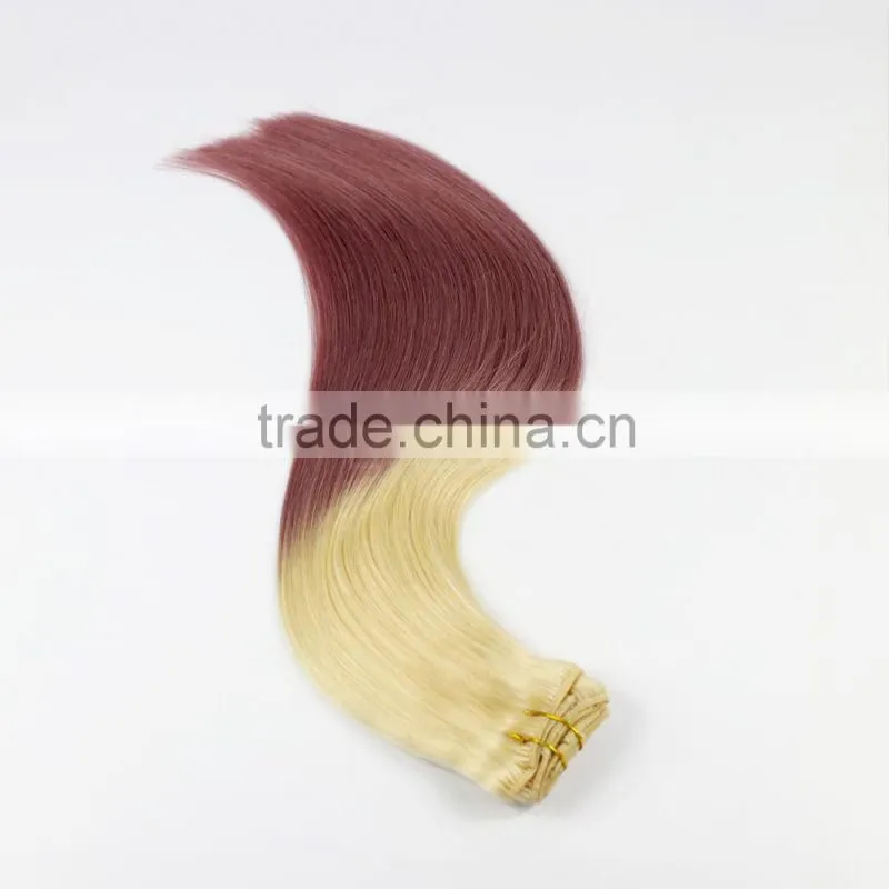 Double weft, triple weft clip in human hair extension with 100% human hair