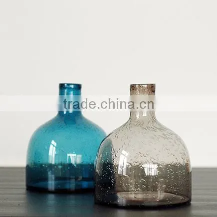 Hand Blown Colored Bubble Glass Vase-Turquoise Blue