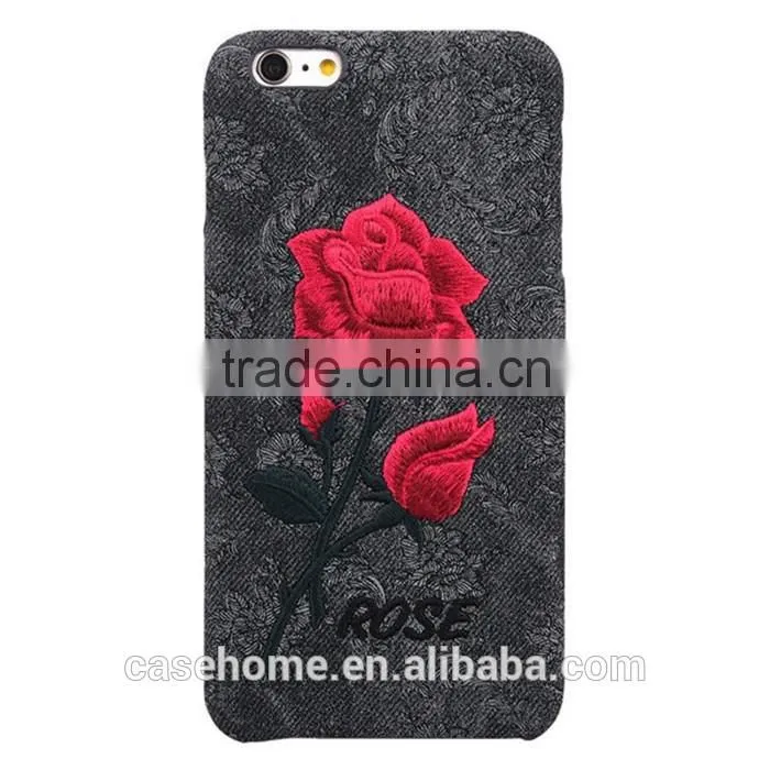 Hottest Leather Back Cover for iphone 6 6s Rose Embroidery Mobile Phone Case