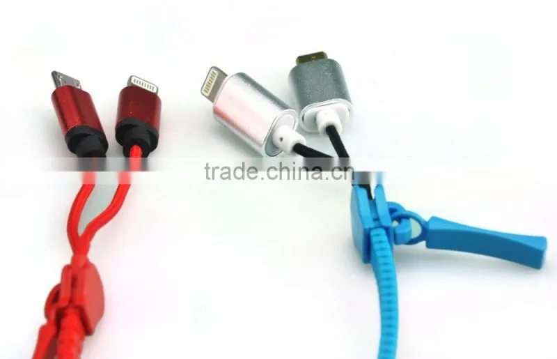 High speed 2 in 1 Zipper USB Cable Multi USB Charging connector Cable For Smartphone