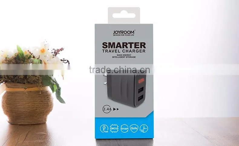 Joyroom 2.4A Digital Display Screen Double USB Ports Charger For IOS+Android Smarter Travel Charger For iPhone TB-0237