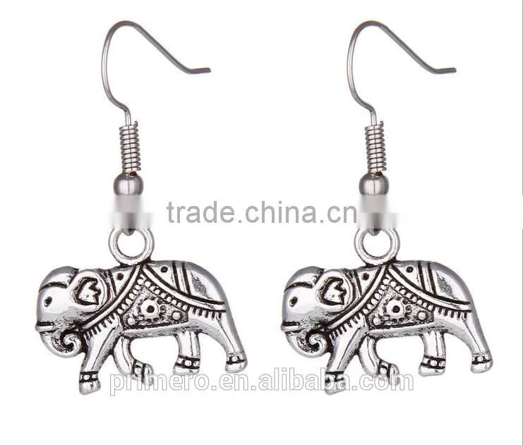 Vintage Silver Animal Dragonfly Elephant Skull Cross Heart Clover Multi-Style Earring