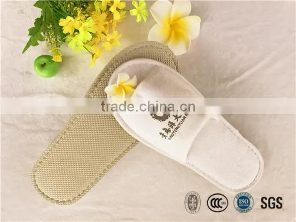 New design open toe poly velour slipper with offset printing logo