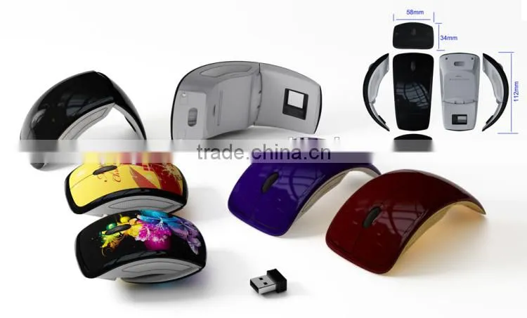 LOW MOQ Promotion Mini USB 2.4Ghz Snap-in Transceiver Optical Foldable Folding Arc Wireless Mouse for PC Laptop Computer Mice