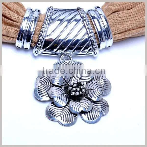 Floral Pattern Embelished charm necklace scarve