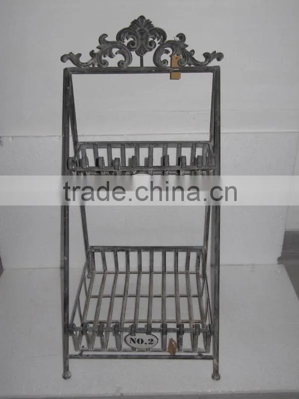 110294DA-T Recycled two-tier garden decorative metal flowerpot rack or tray holder