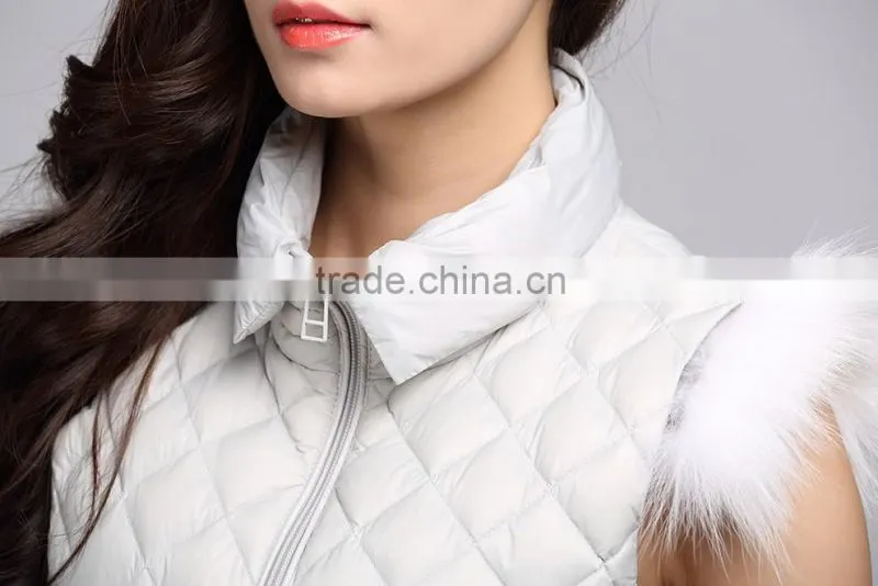 2015 wholesale warm down vest women with fox fur