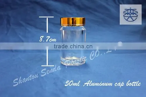 transparent pill bottle with golden aluminium cap,acrylic bottle with screw cap, top grade bottle for health care pill