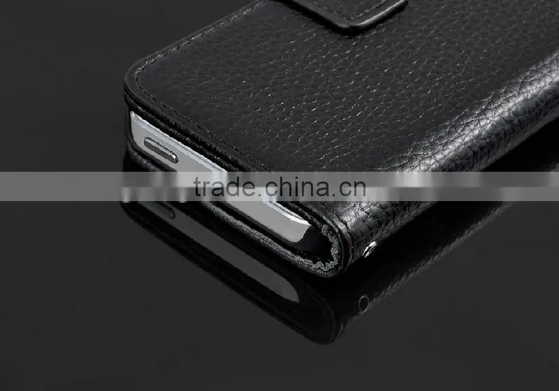 Luxury business style Litchi Vein cowhide leather case hot selling wallet case for iphone 5
