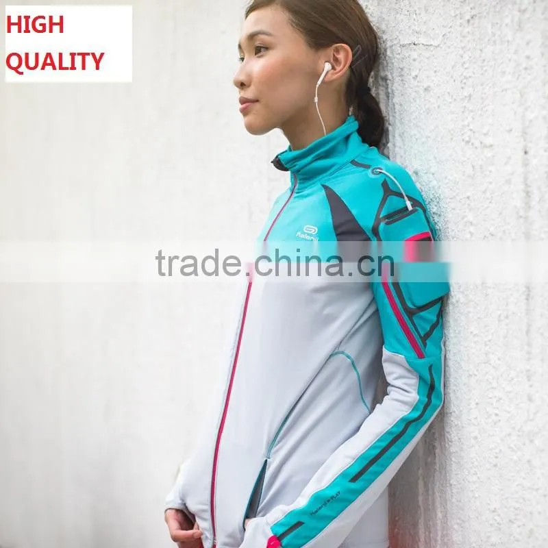 Women's 90% Dri-Fit 10% Spandex Running Jackets with Cell Phone Pocket at Upper Arm, Moisture Wicking Running Wear for Women