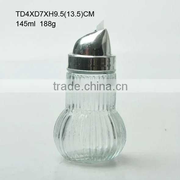 glass spice shaker jar with colored metal or plastic lid for spice