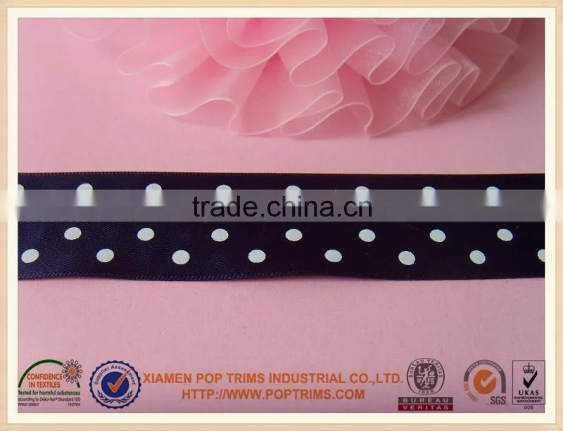 Colorful decorative polka dot printed satin ribbon