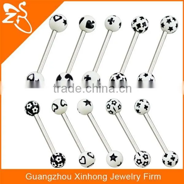 2016 New design acrylic two balls barbell unique fake banana tongue piercing