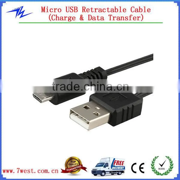 Logo Custom 75cm Retractable Micro USB Cable USB Data Sync Charger Cable for Smartphone