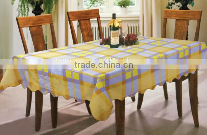 printed obling Vinyl table cloth with flannel backing with waving stitched edge
