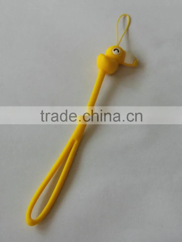 Fashion Big mouth Birds cartoon design Yellow color silicone cell phone straps manufacture