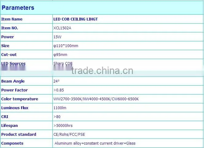 CE,Rohs Approved High Brightness COB LED Ceiling Downlight