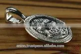 Silver 925 Oval Pendant Icon of St. Mary. Russian Style. Burnished Silver