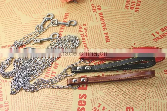 Pet Leashes Metal Chain Lead With Leather Handles