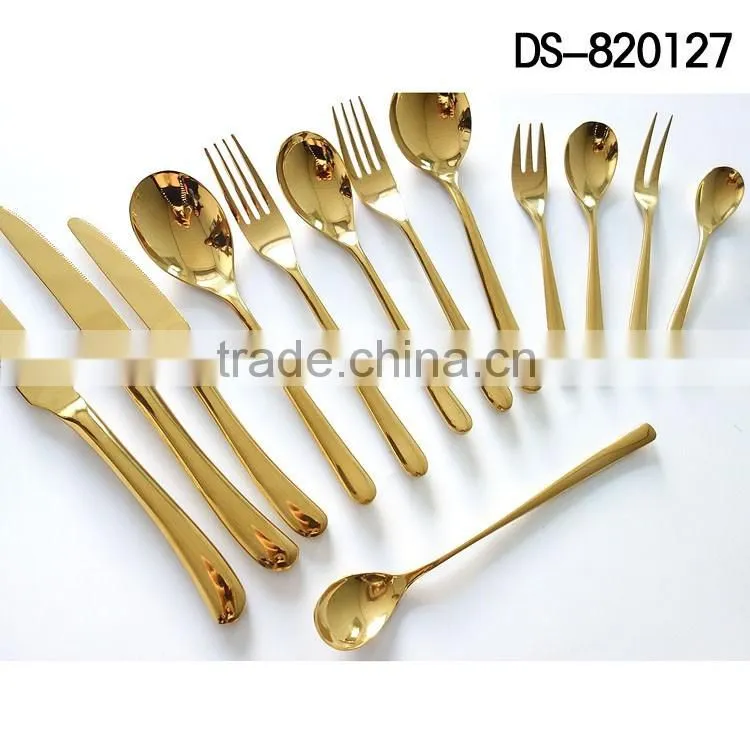New design gold plated 410 material with cloth wheel light cutlery set