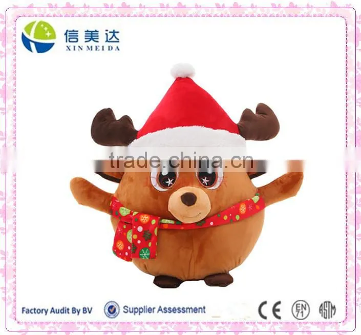 Fat elk like a ball with a scraf and a red hat plush toy
