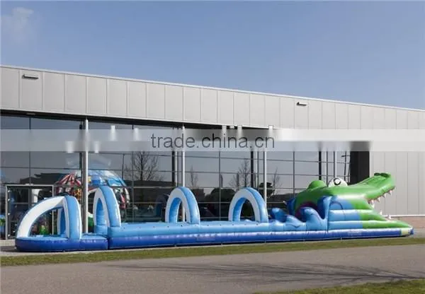 Longest inflatable water slide /lovely crocodile park/inflatable crocodile belly tunnel for outdoor game