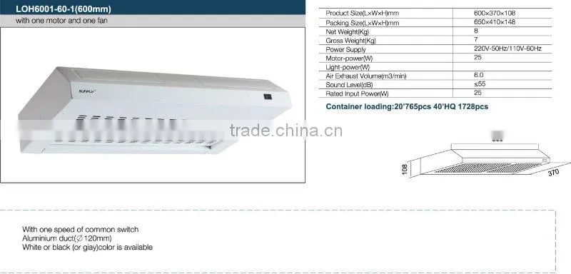 With CE, RoHS approval kitchen hood LOH6002-60-1(600mm)