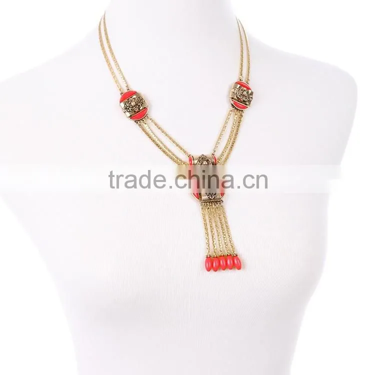 Cheap Wholesale Jewelry 2016 Latest Design Red Bead Pendant Necklace