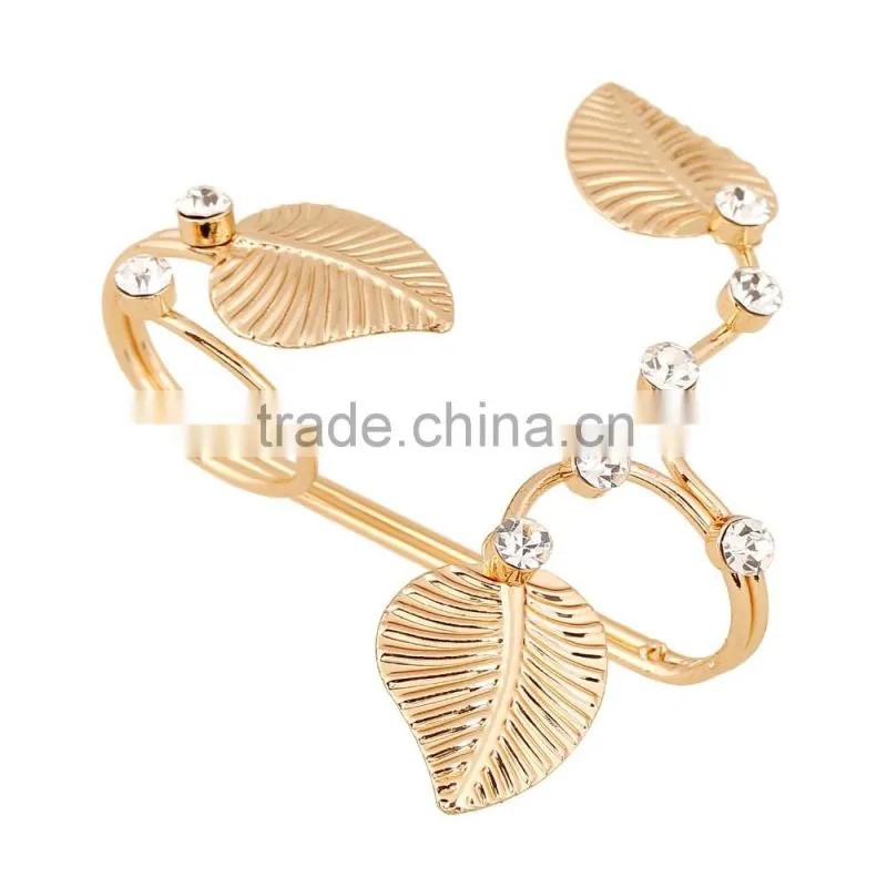 Elegant Gold Linked Leaf Ring Two Fingers Joint Ring Sets Chain Ring For Women