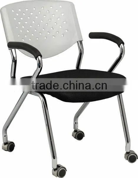 hot sale good quality white PP plastic back fabric seat chrome Office Chair with wheels A205-J08