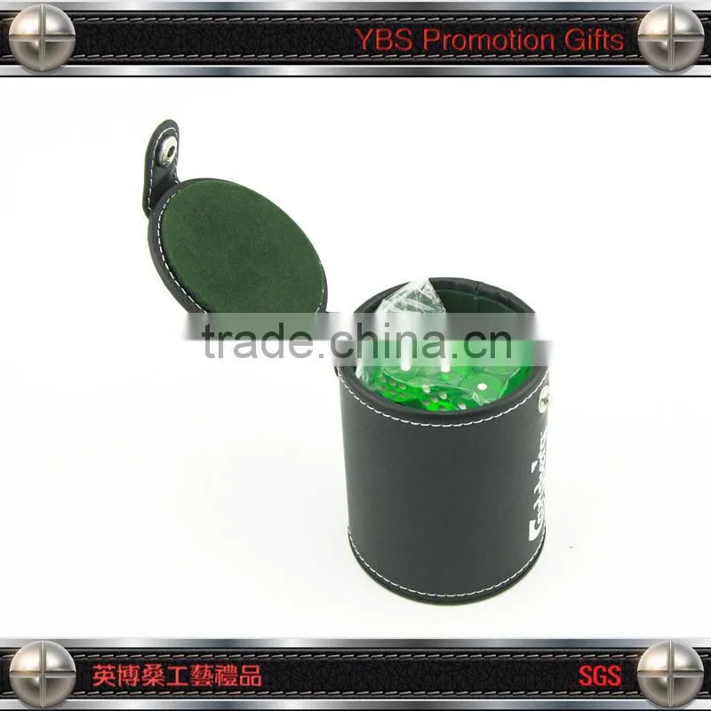 promotional customized logo leather dice cup wth lid