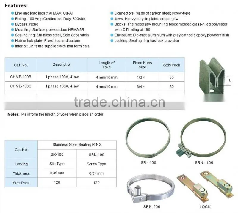 Hot sale south american type 100A single phase round electric meter base/ kwh meter