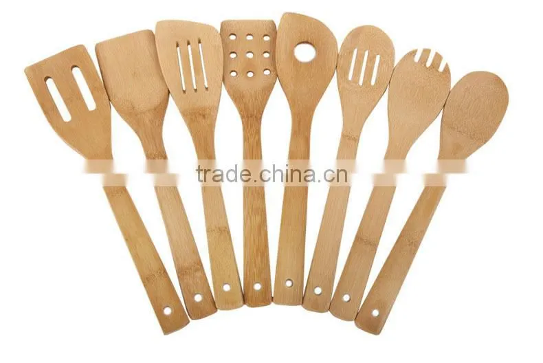 SP208 Sets of 8 Pcs Bamboo Kitchen Cooking Utensil in Bamboo Holder