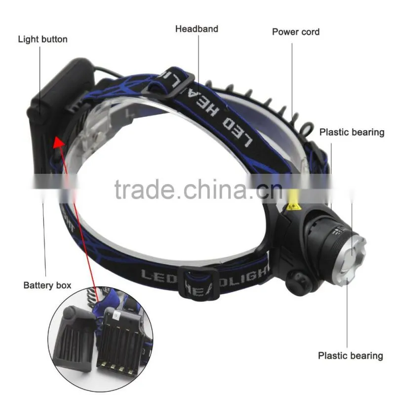 1200Lm Waterproof XML T6 Zoom LED Headlight Headlamp Head Lamp Light Zoomable Adjust Focus For Bicycle Camping Hiking