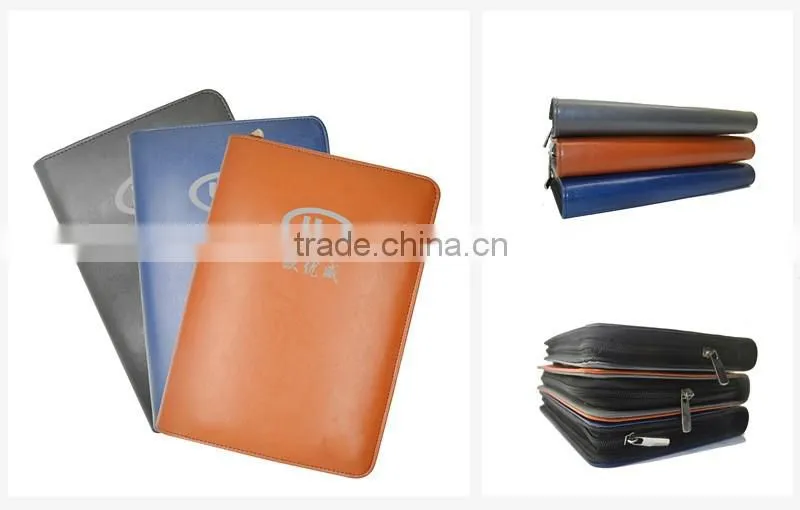 Mulit-fuction Factory direct business zippered leather portfolio