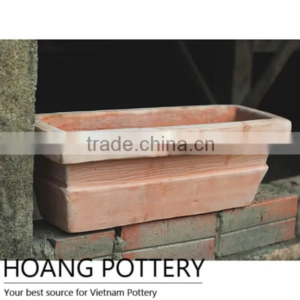 Square Red Clay Flower Planter - Vietnamese Ceramic Pot