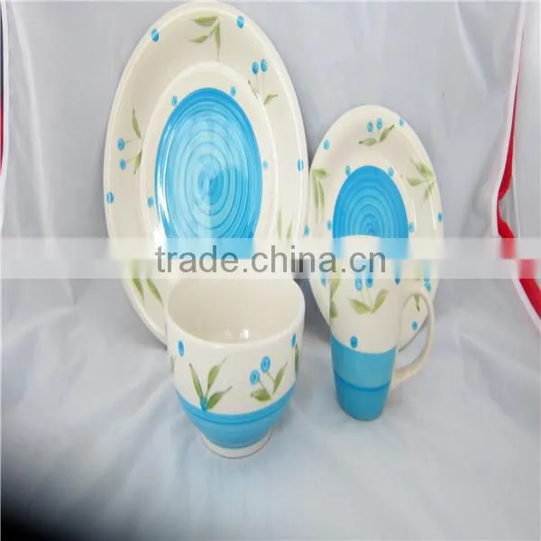 16pcs round shape stoneware dinner set/Black stripes tableware set/Handpainted dinnerware