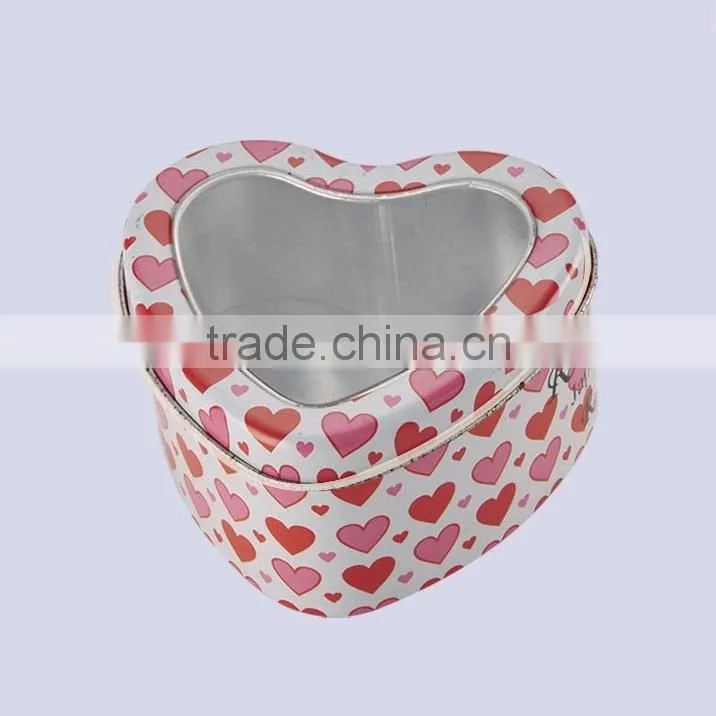 heart shaped jewellery boxes wholesale jewel tin box with PVC window lid OEM fashion box for jewelry