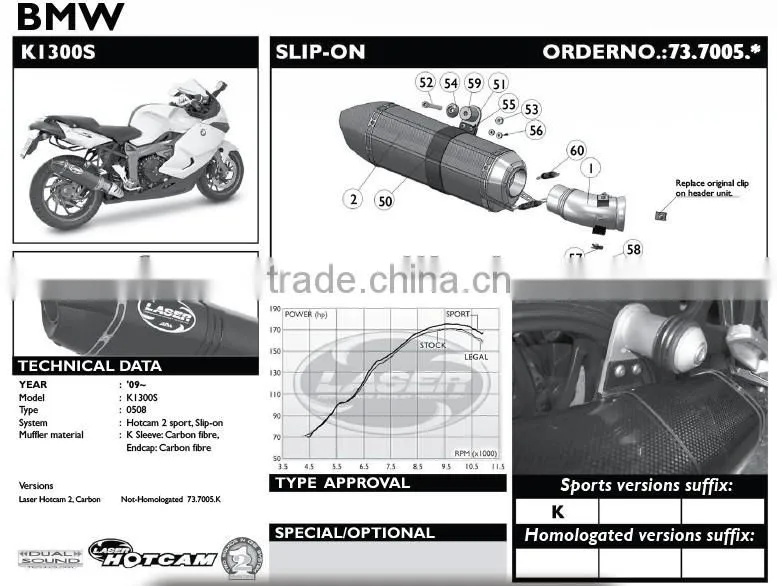 For BMW K1300S/ R 2009- Motorcycle Exhaust Pipe LASER HotCam2 DS slip-on muffler