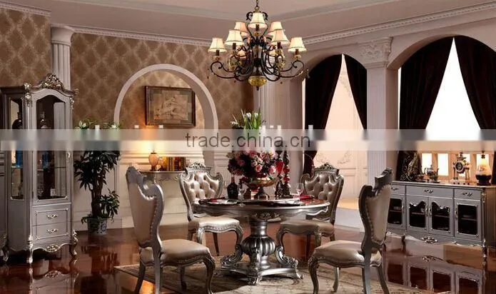 BISINI European Classic Dining Room Sets, Exquisite Carved Dining Table & Chairs Set, Round Dining Table and Chairs (BF01-ML017)