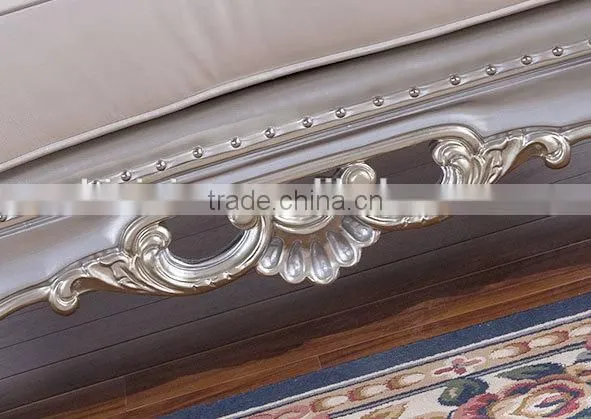 Graceful European noble living room furniture genuine leather sofa set