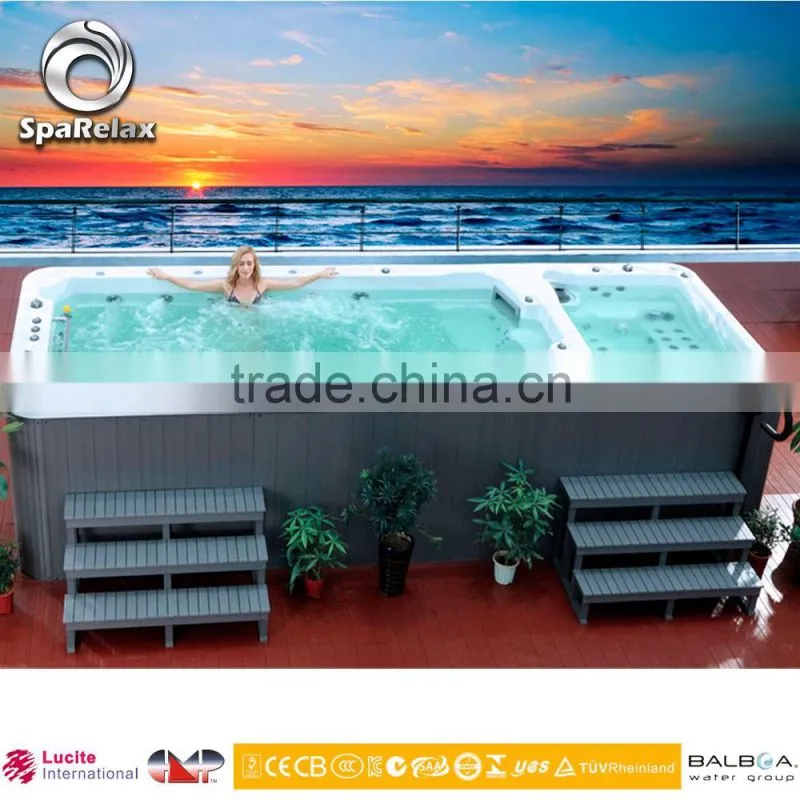 New outdoor fiberglass swimming pool with 3 person hot tub on sale