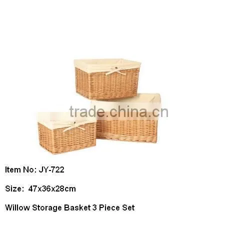 willow White rectangular wicker basket with Pink fabric Lining
