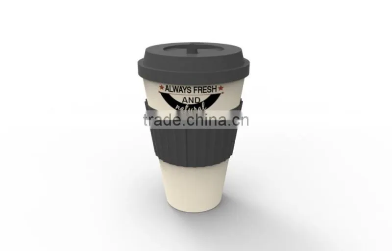 16oz Colorful Bamboo Fiber Coffee Cup With Silicone Lid And Holder