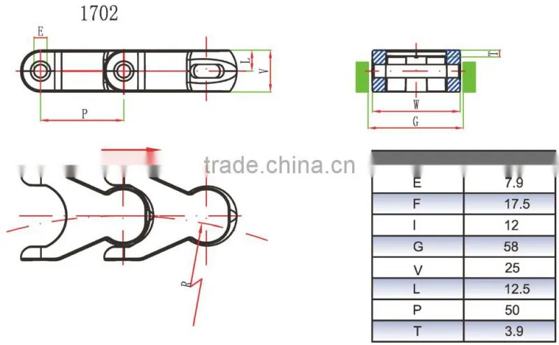 1702 1702M POM plastic hinged conveyor case chain