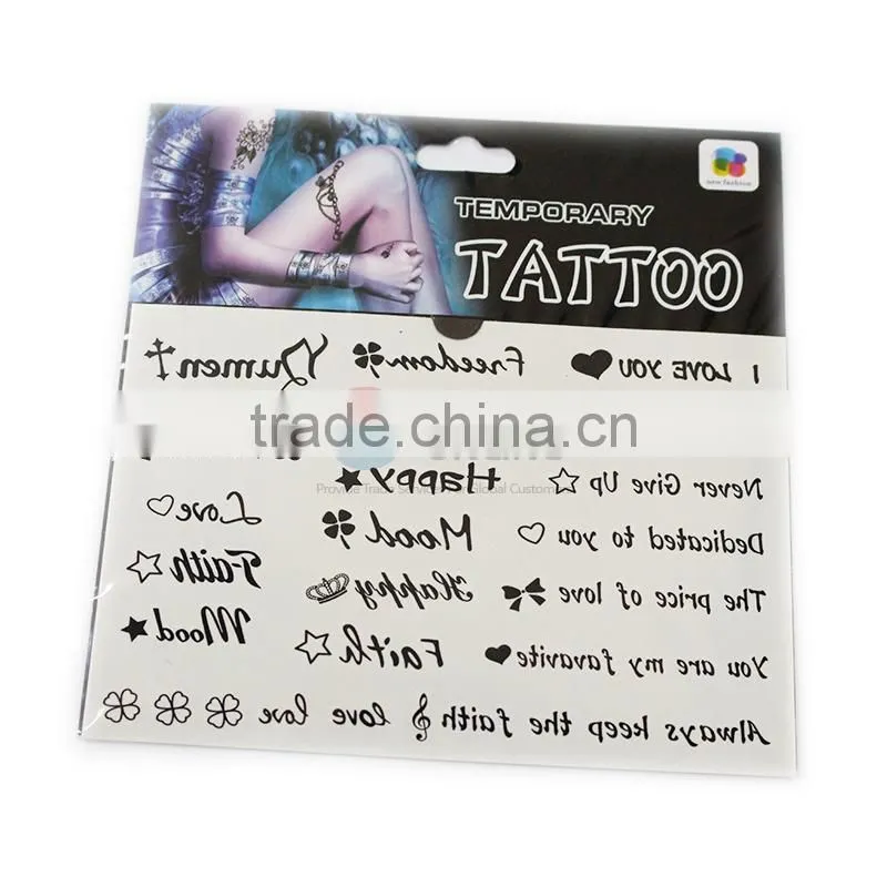 Good Quality English Printed Tattoo Sticker