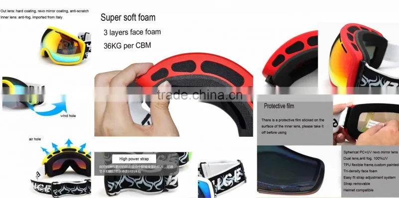 TPU flexible frame custom snowboarding goggles, snow boarding goggles, ski glasses
