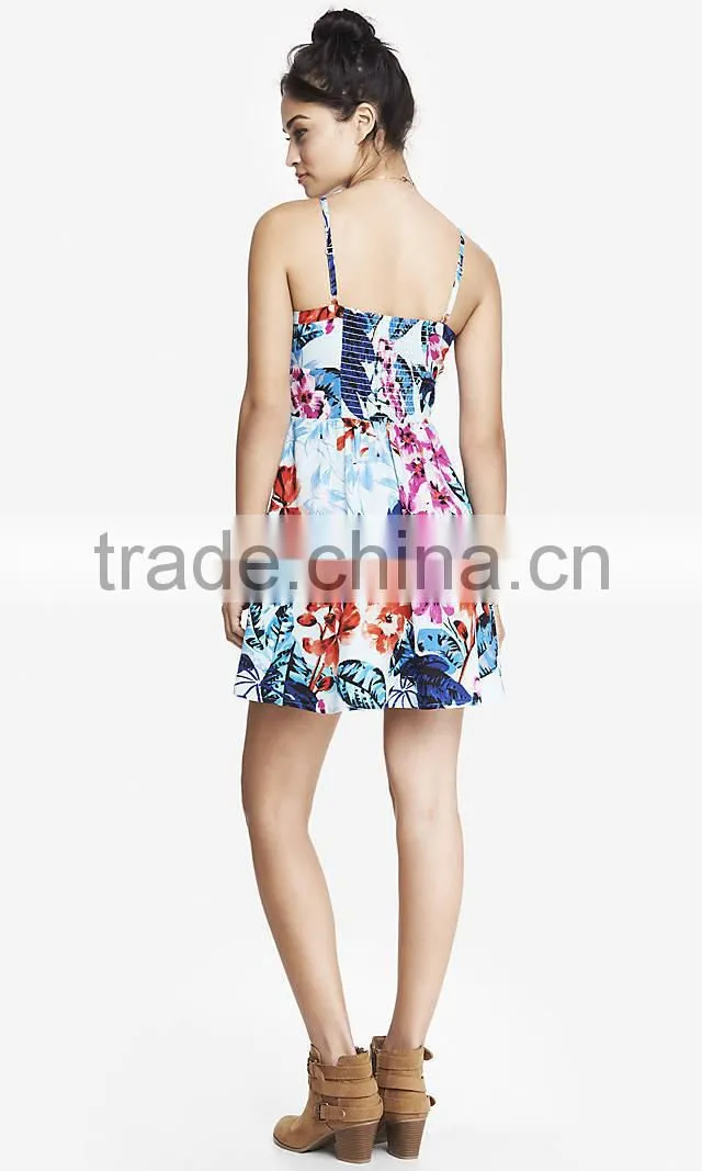 Woman Floral Spaghetti Straps Sexy Skater Rayon Dress