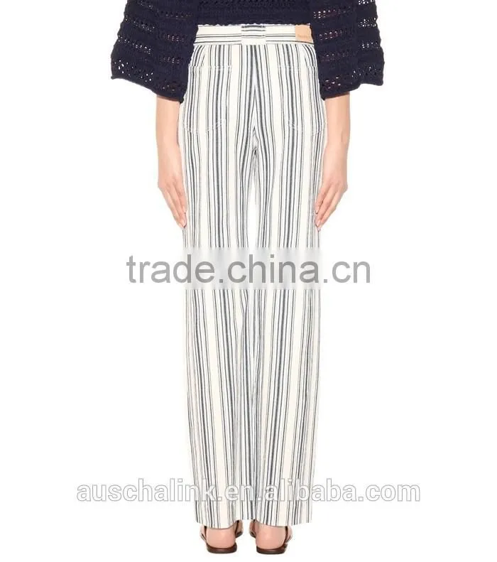 OEM service new style woman fashion stripe linen trousers