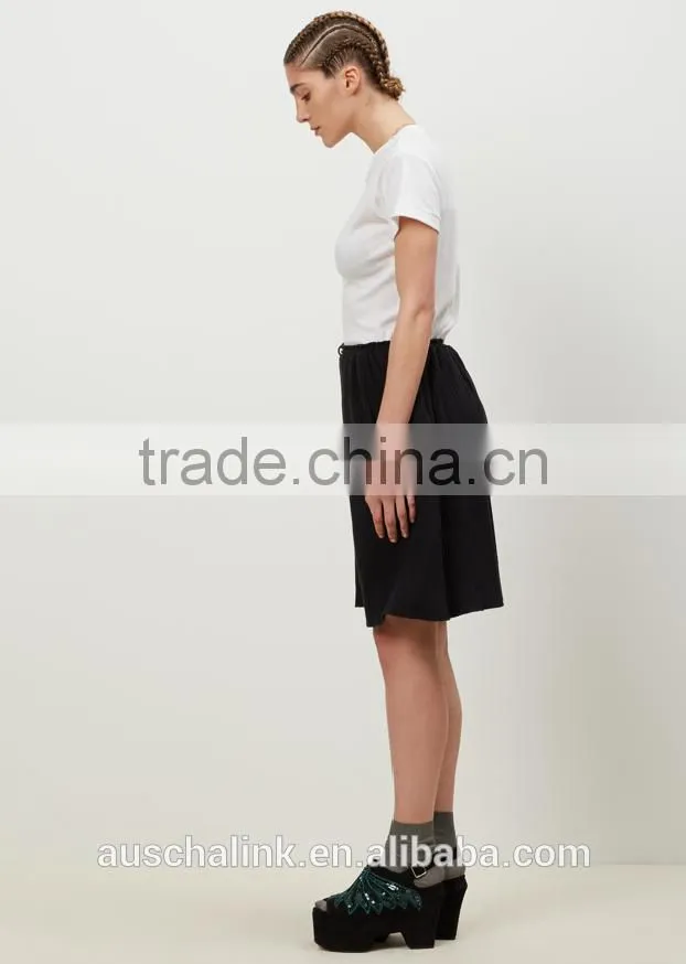wholesale loose fit wide leg open women black rib custom sweat shorts